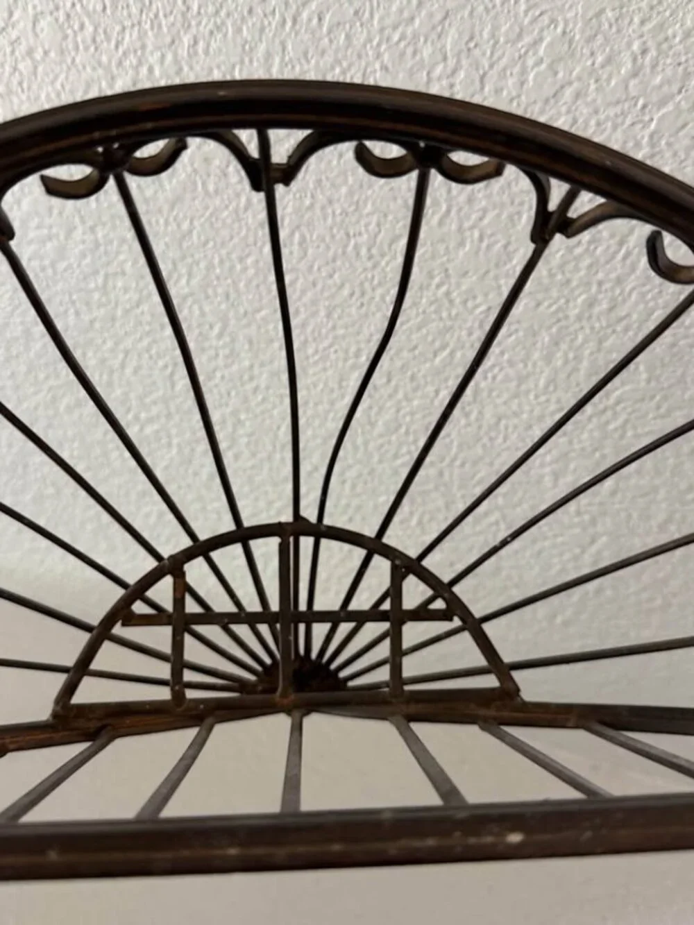 Vintage Wrought Iron Hanging Wall Pocket Planter Basket Large Half Moon